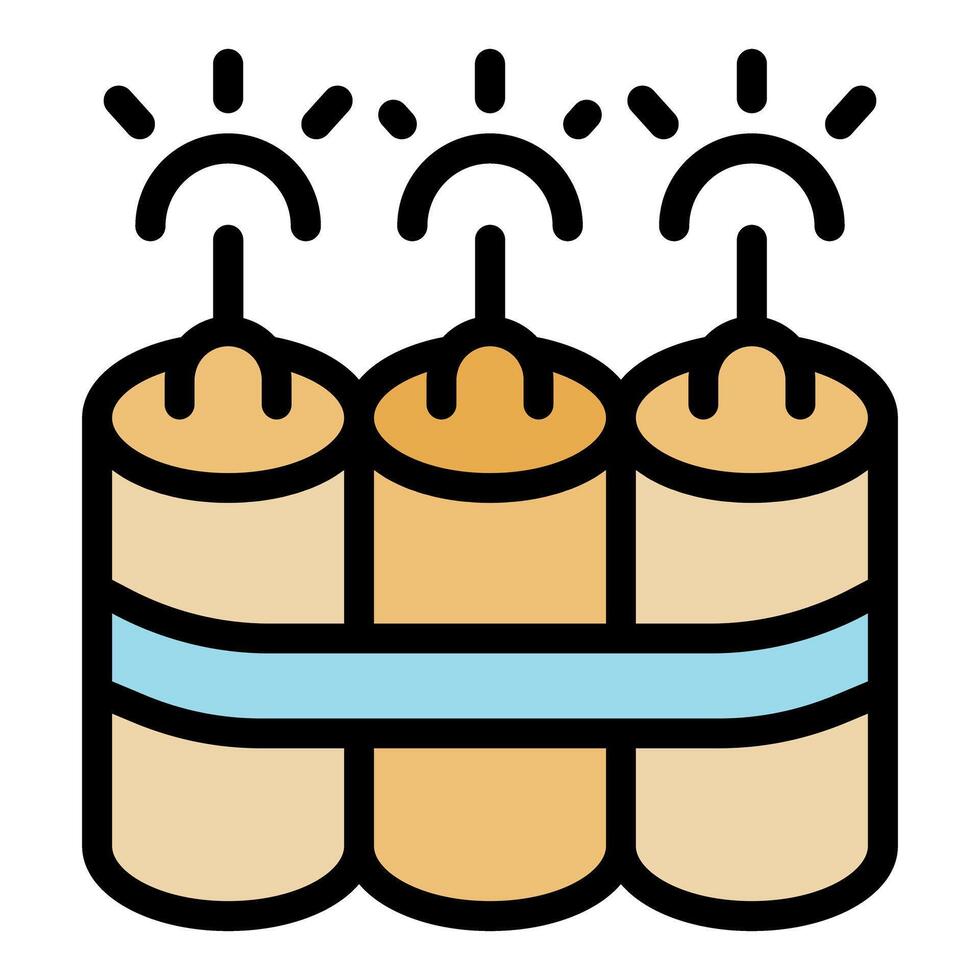 Three lit dynamite sticks bundled together with blue tape vector