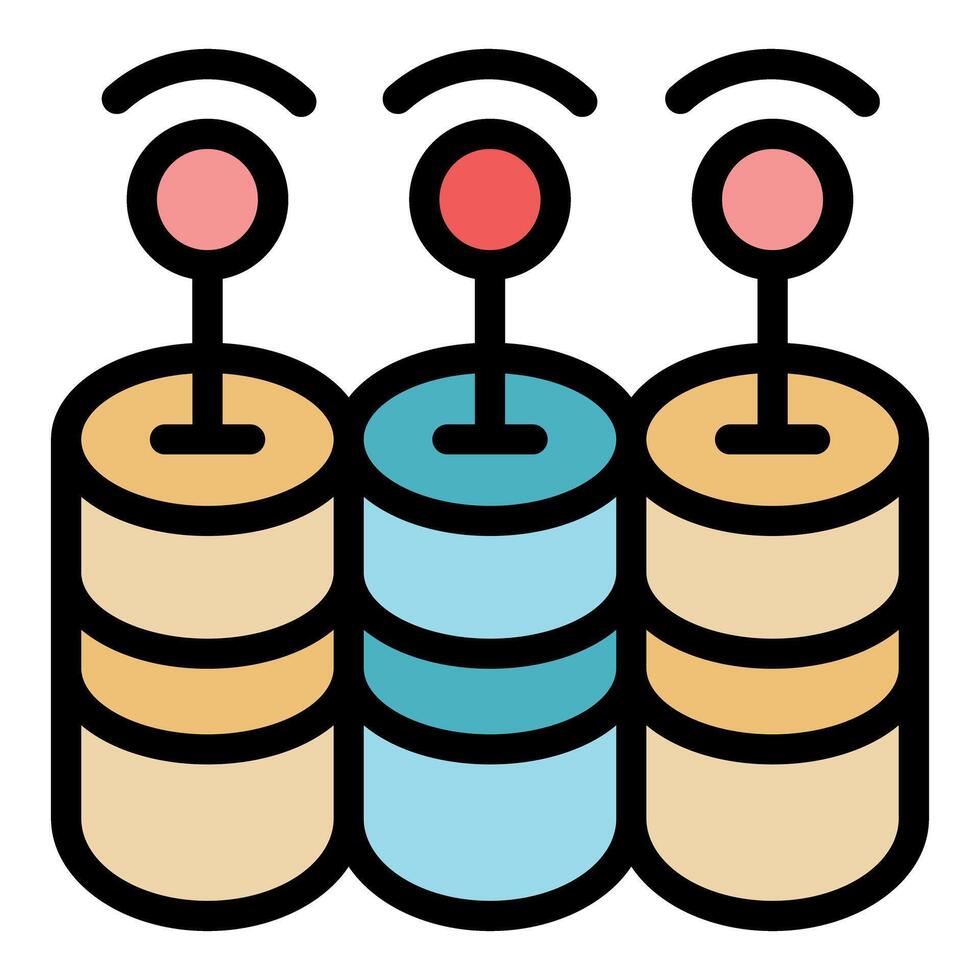 Servers emitting a signal, network and database infrastructure concept vector