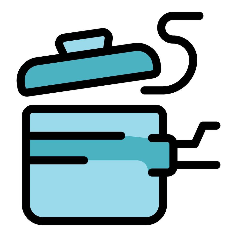 Electric multi cooker steaming hot food, kitchen appliance icon vector