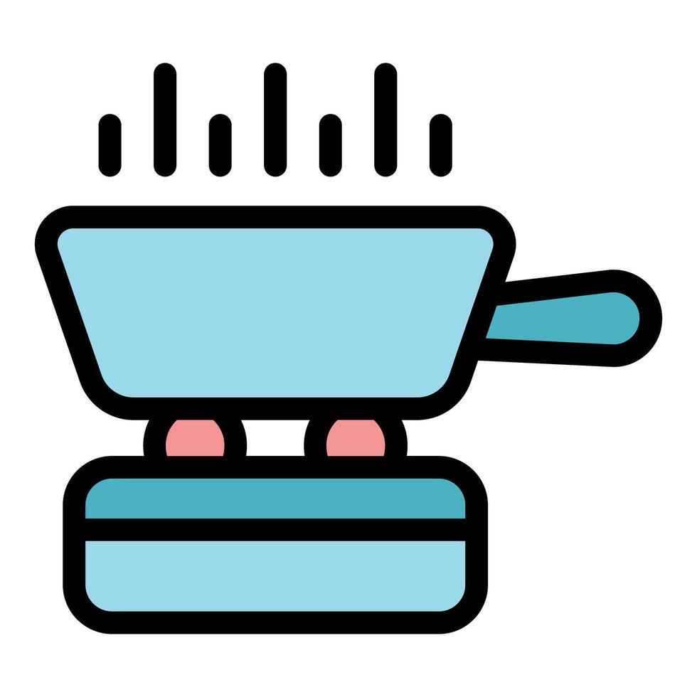 Frying pan cooking on gas stove with steam coming out vector