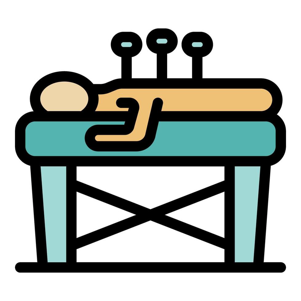 Patient relaxing during acupuncture session on massage table vector