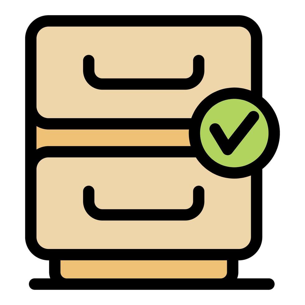Archive storage data with check mark, representing successful data storage and backup vector