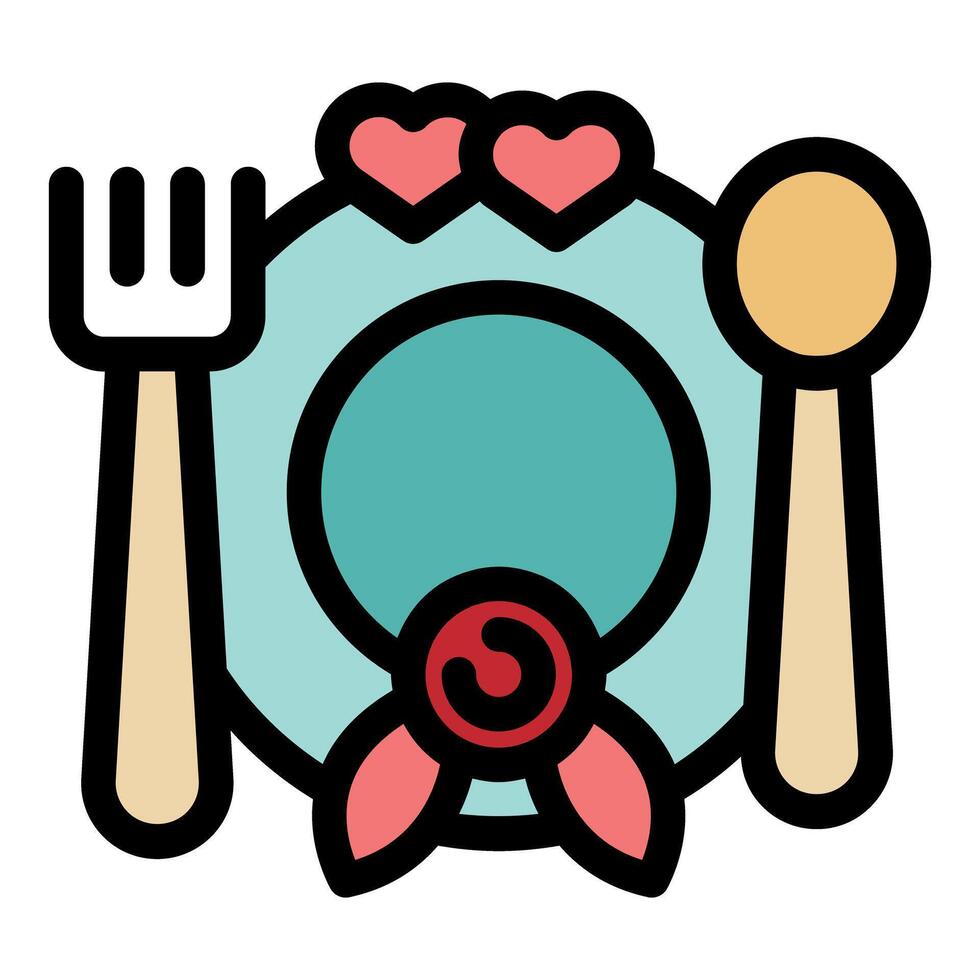 Romantic dinner setting with plate, fork, and spoon adorned with hearts vector