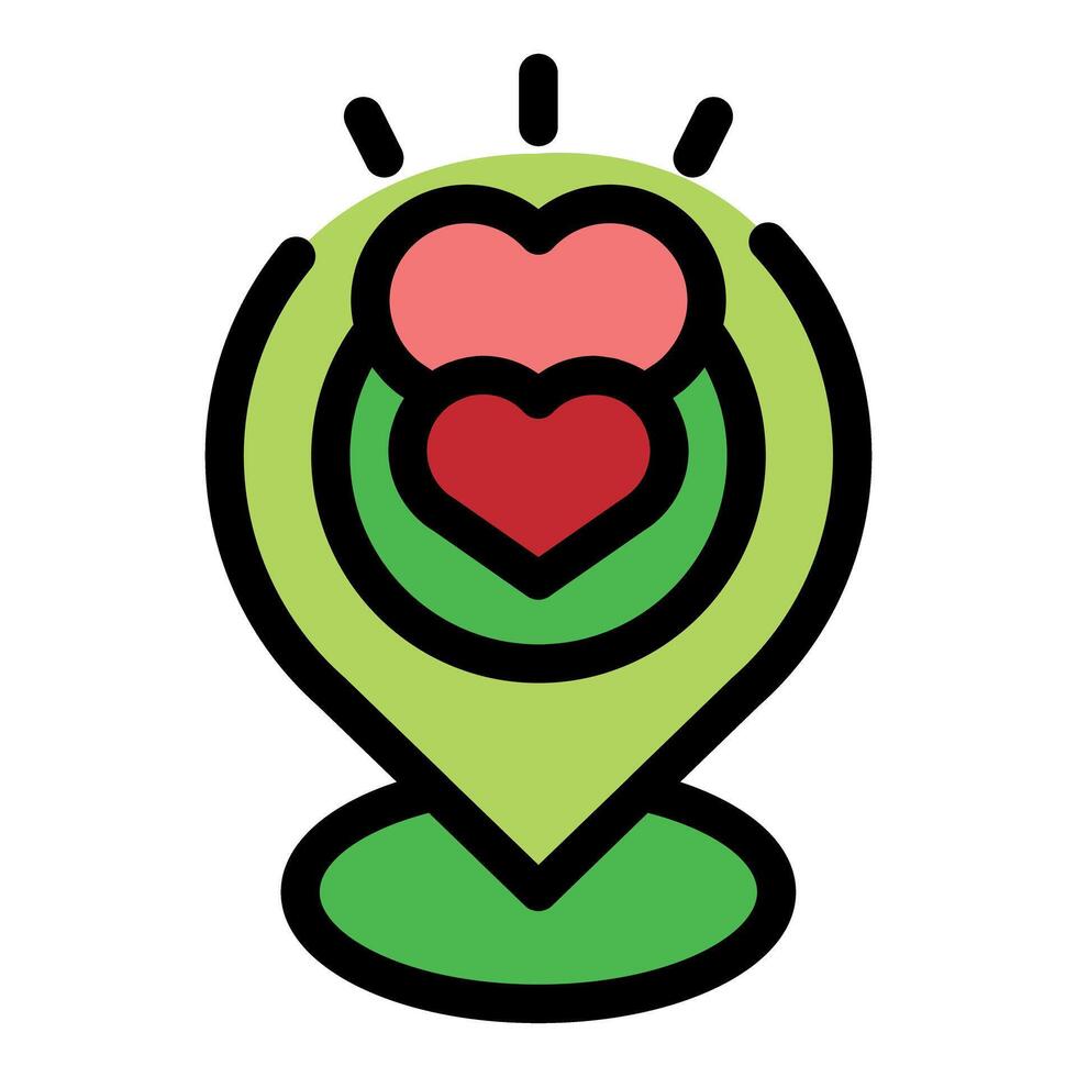 Location pin pointing place with heart symbol showing charity and love vector