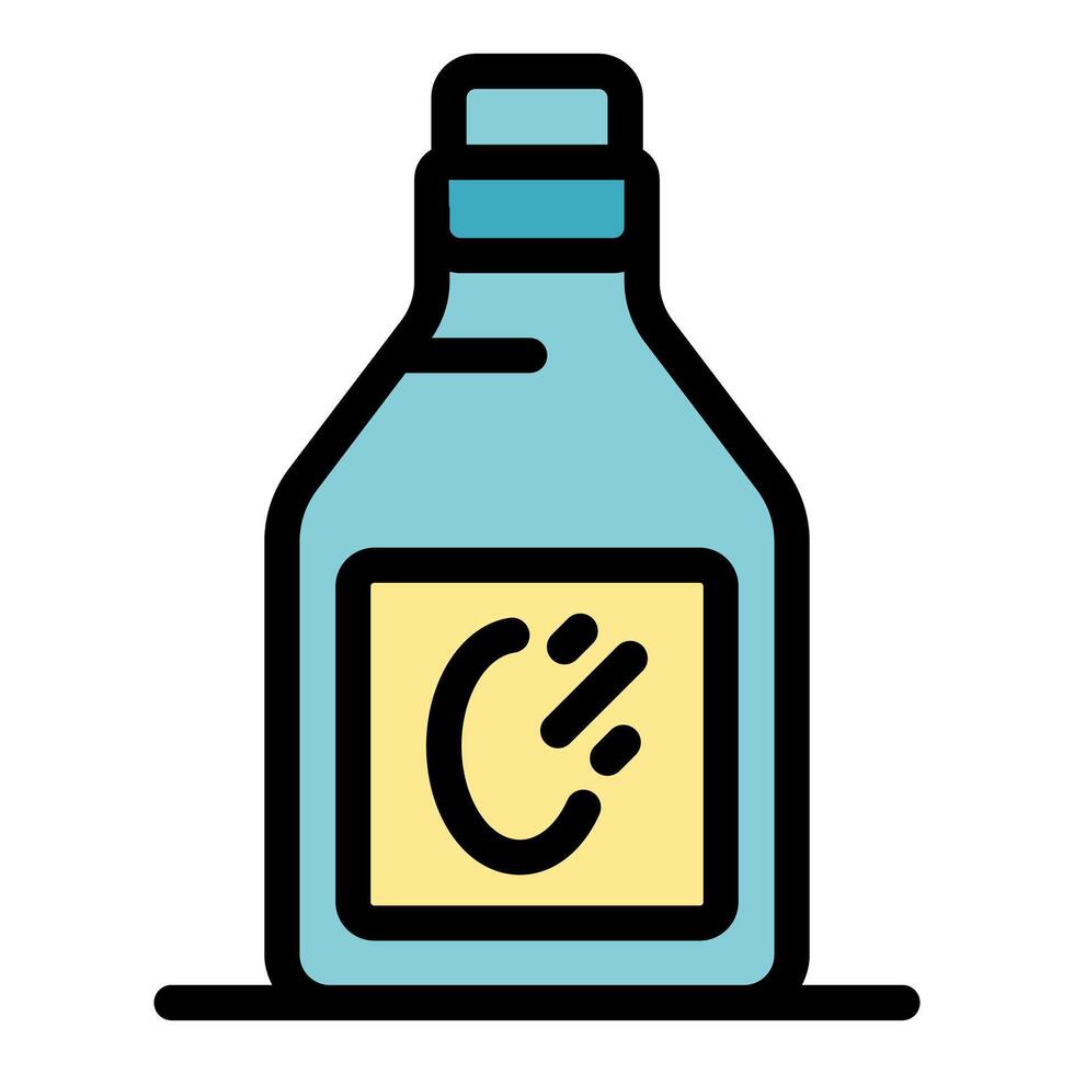 Detergent bottle with label showing washing instructions standing on surface vector