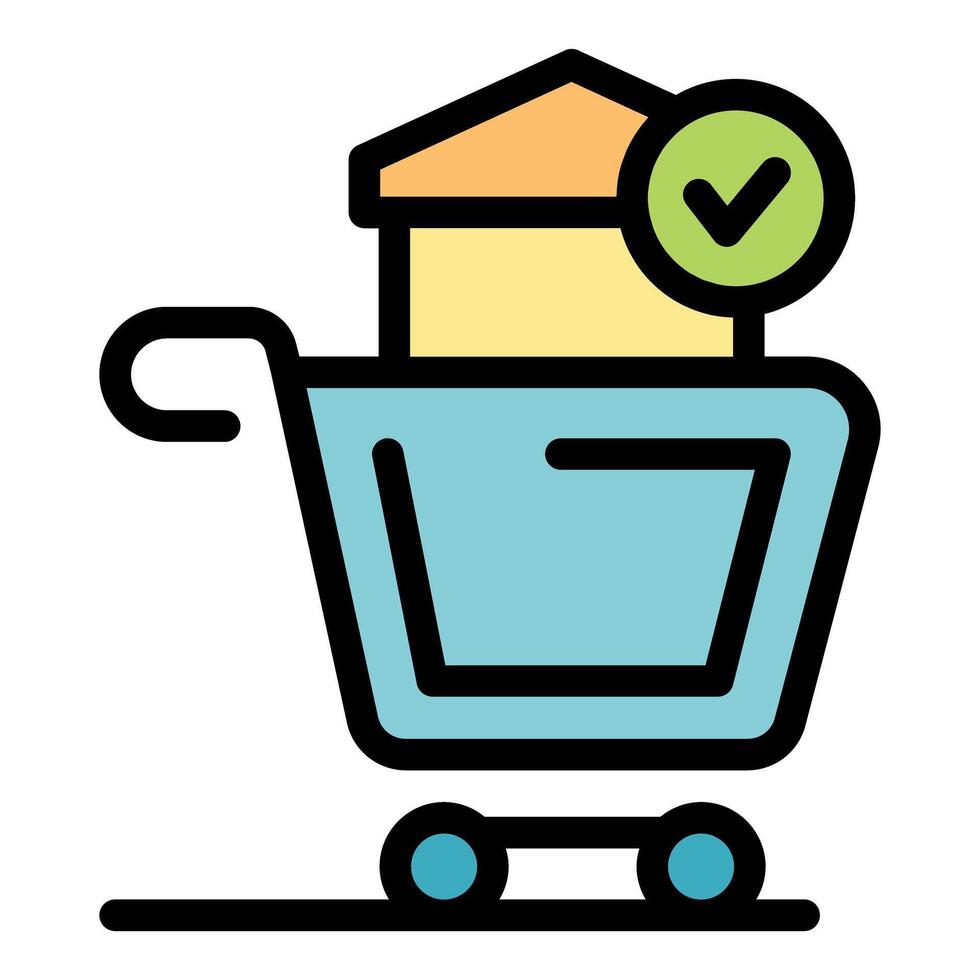 Shopping cart with house and check mark, buying a new home vector