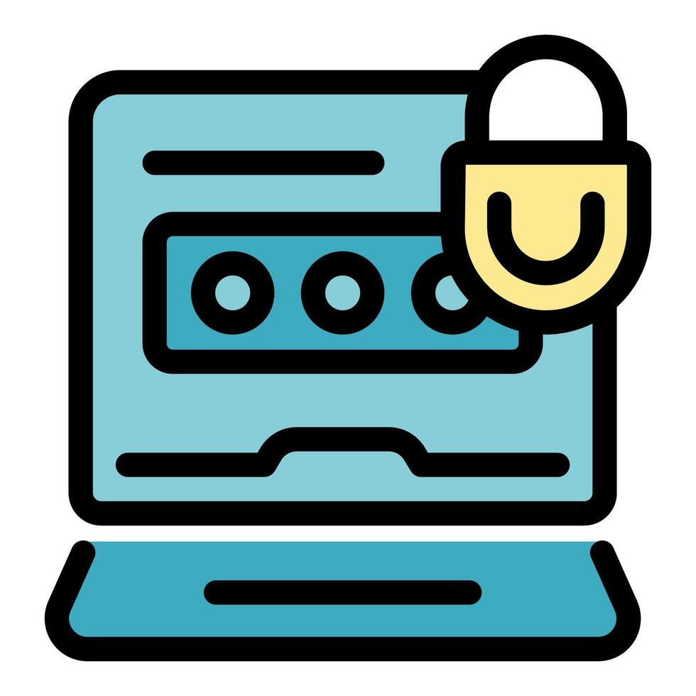 Laptop showing password protected website login page with padlock icon, secure online access vector