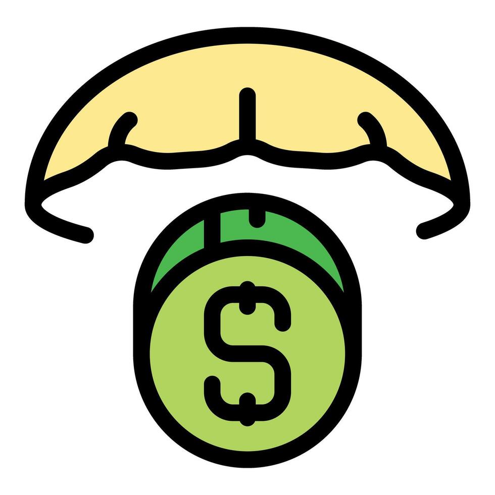 Golden parachute protecting dollar coin representing executive benefits and severance package vector