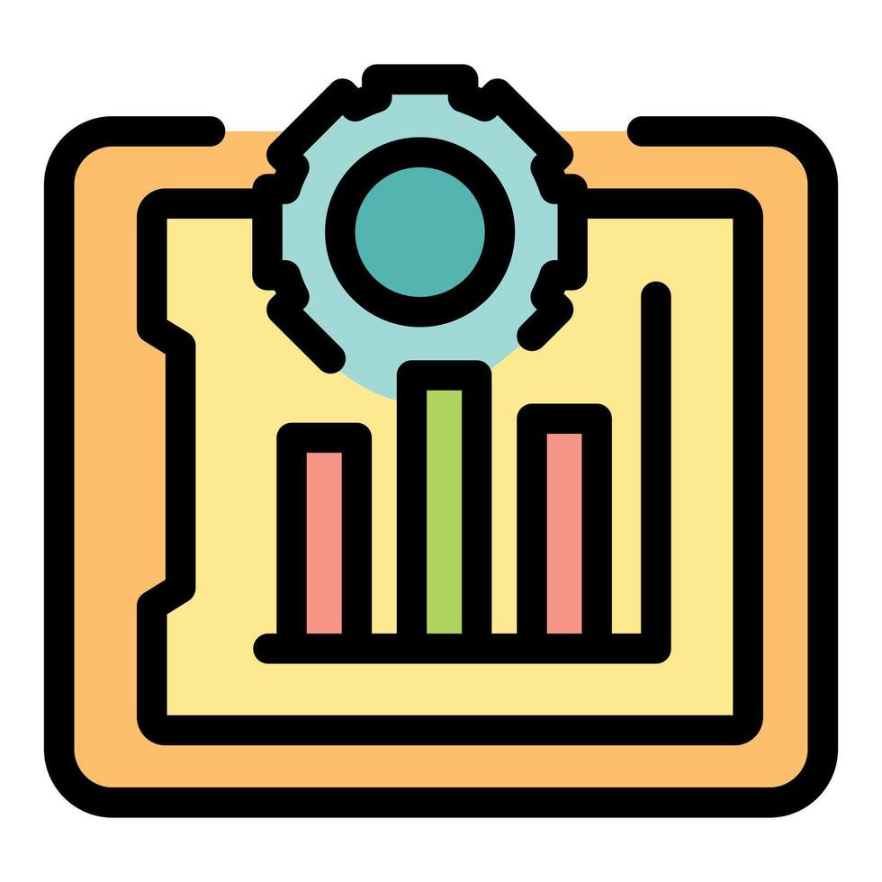 Gear rotating above growing bar graph symbolizing process optimization vector