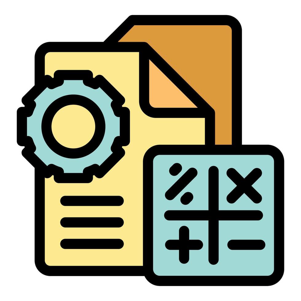 Calculating document with operations and gear showing project management vector