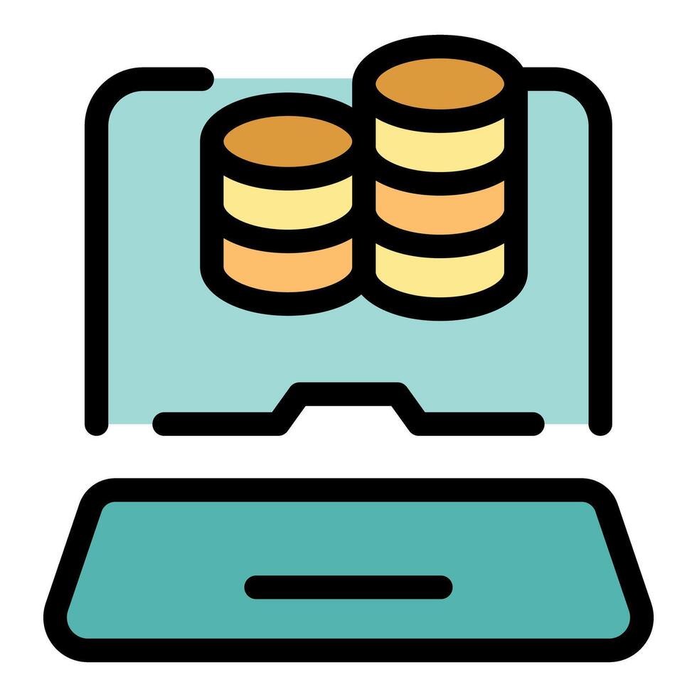 Laptop showing increasing stacks of coins representing online earning potential vector