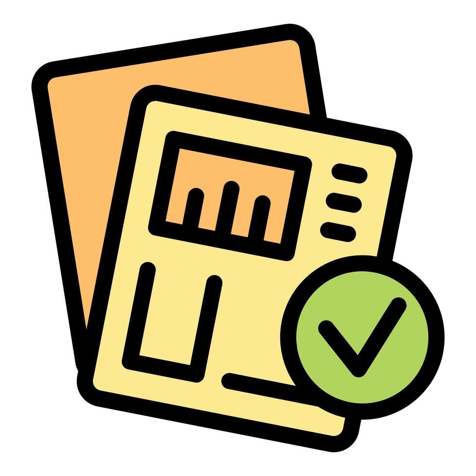 Documents with charts and check mark showing approval vector