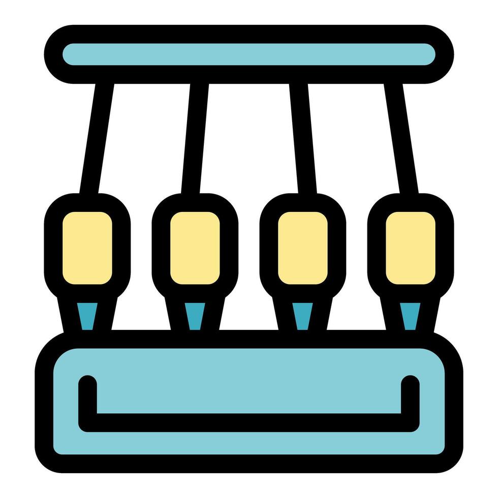 Newton's cradle showing conservation of momentum and energy vector