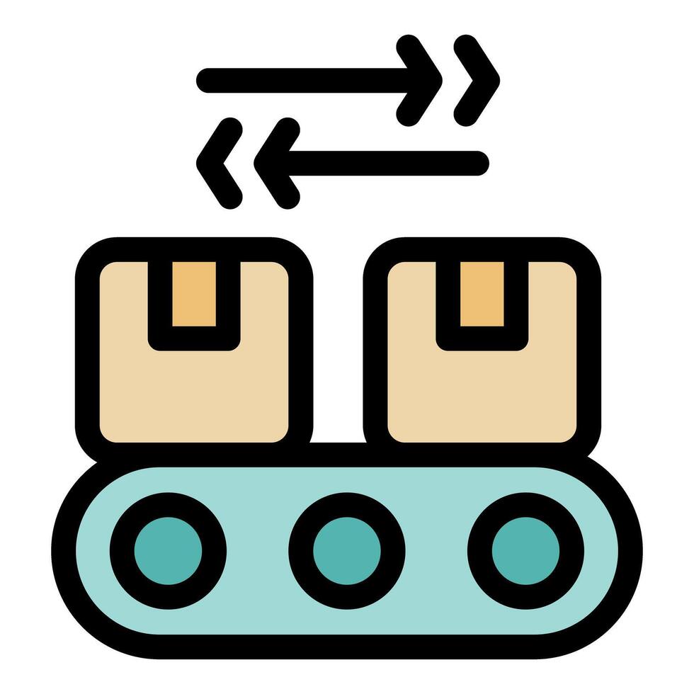 Conveyor belt moving boxes in opposite directions, logistics and delivery efficiency vector
