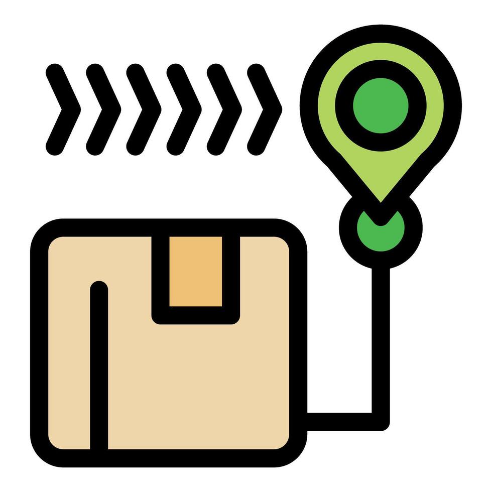 Package moving to destination point with location pin showing progress vector