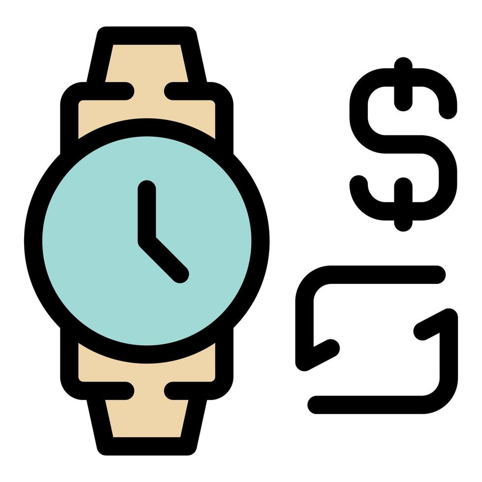 Wristwatch showing time with repeating dollar symbol representing recurring payments vector