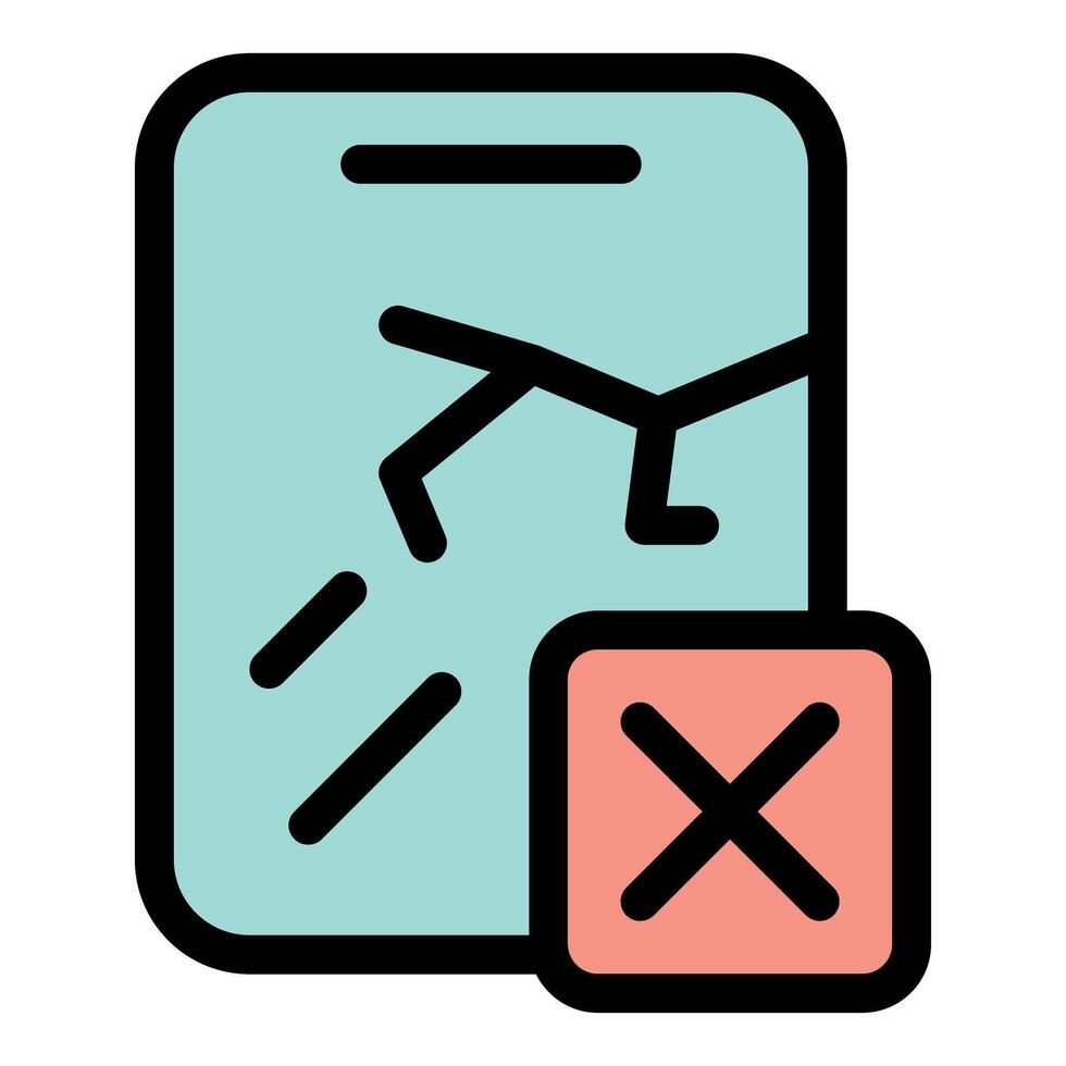 Broken smartphone screen showing error message with cross sign vector