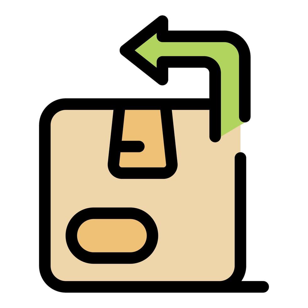 Returning parcel with green arrow pointing left on cardboard box vector