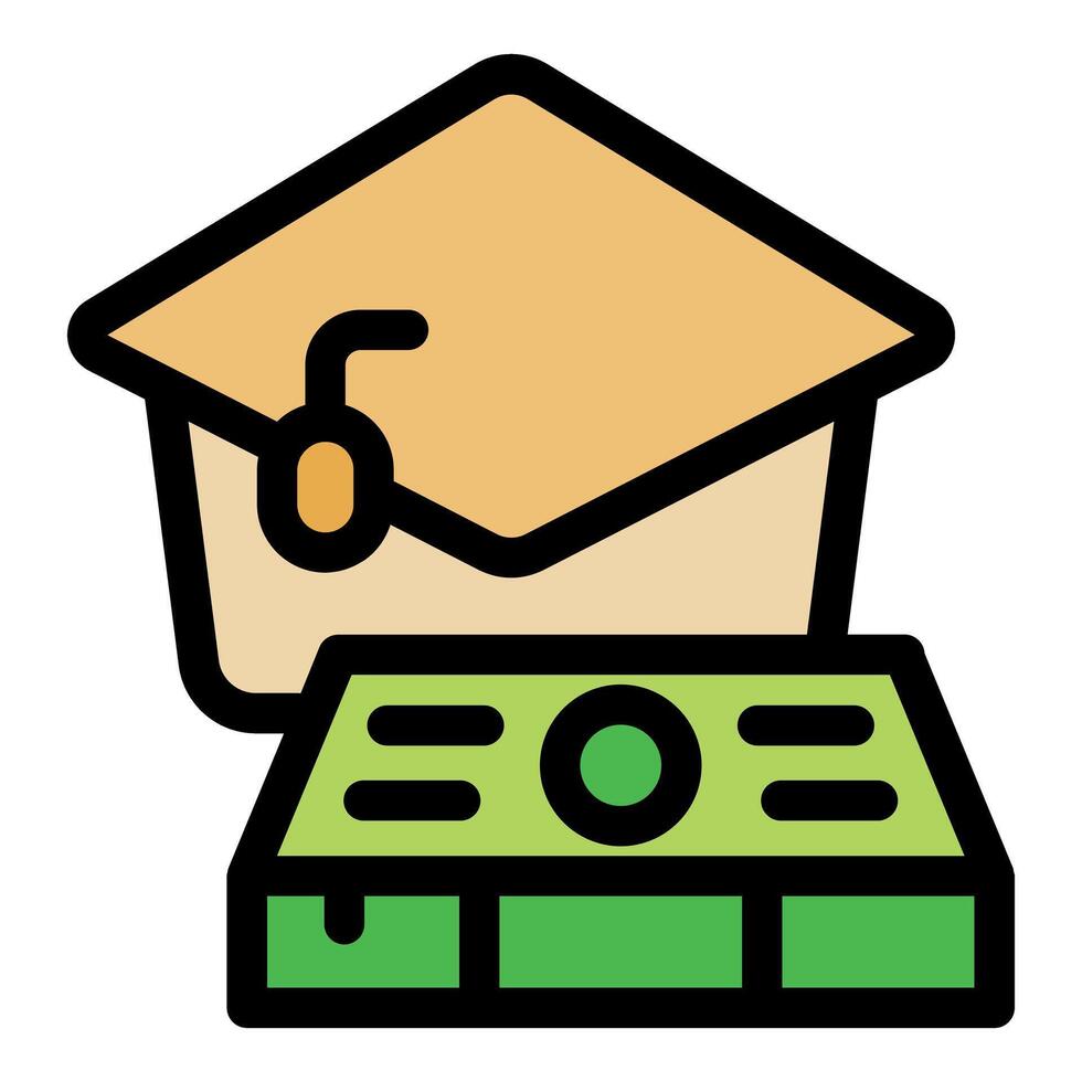Graduation cap resting on stack of money symbolizing education costs vector