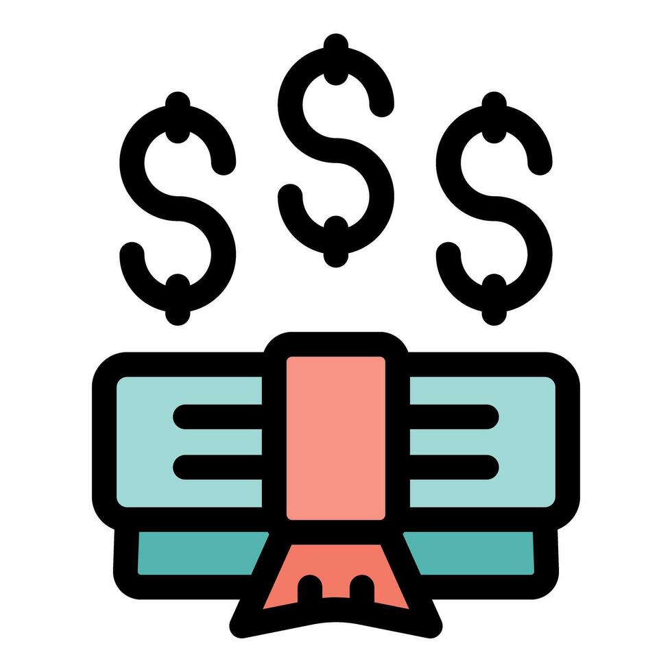 Stack of money increasing with dollar symbols floating above, signifying wealth growth vector