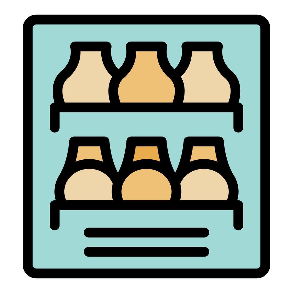 Refrigerator storing bottles of milk or yogurt on shelves vector