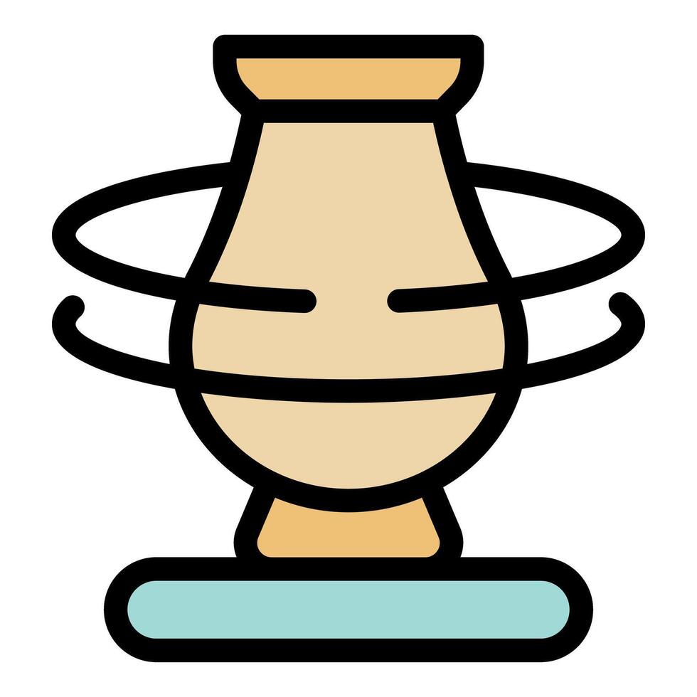 Clay vase rotating on pottery wheel modeling process vector
