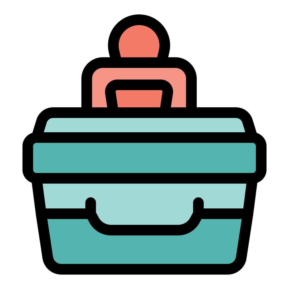 Office worker sitting on lunch box enjoying a break vector