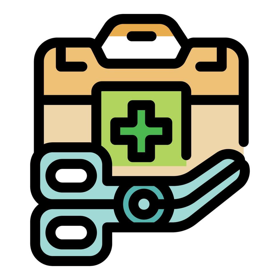 First aid kit and scissors providing essential medical assistance vector