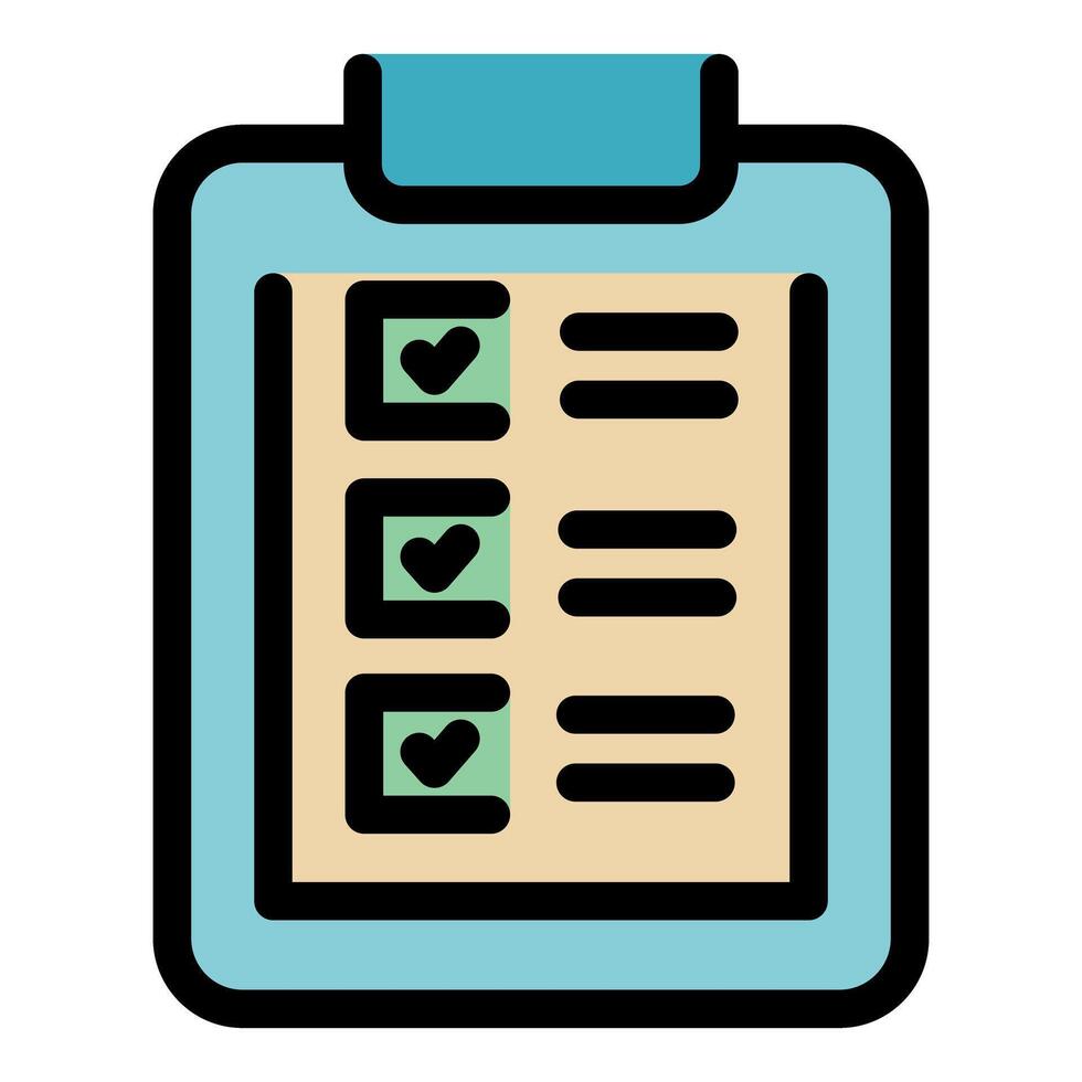 Clipboard showing completed checklist with check marks and lines vector