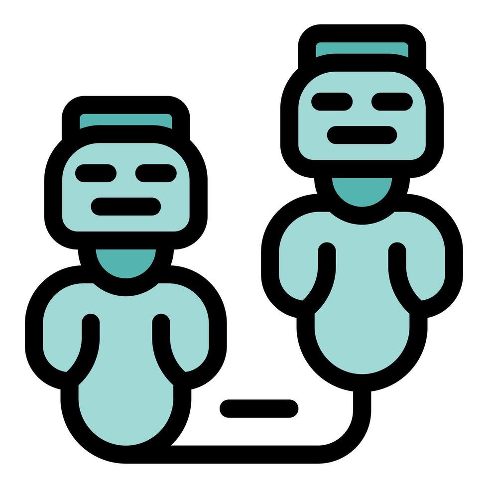 Two robots connecting through a cable, sharing data and information vector