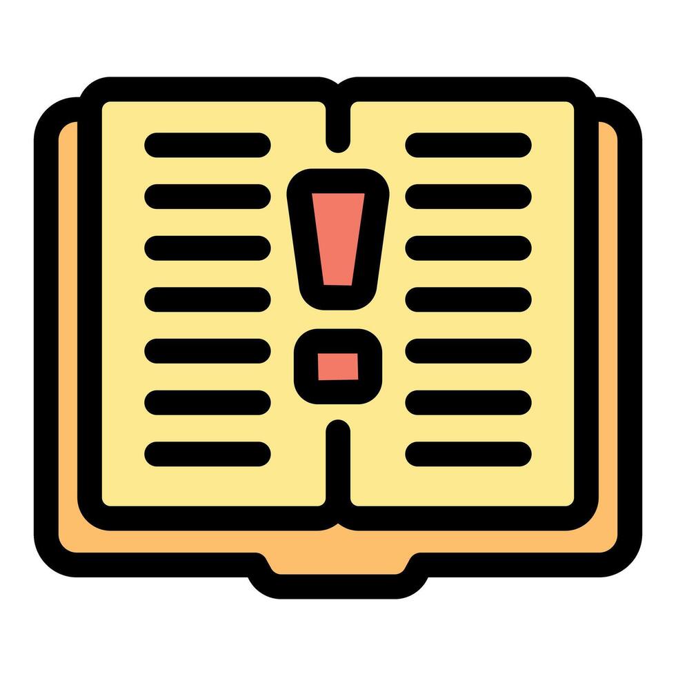 Open book with exclamation mark showing important information vector