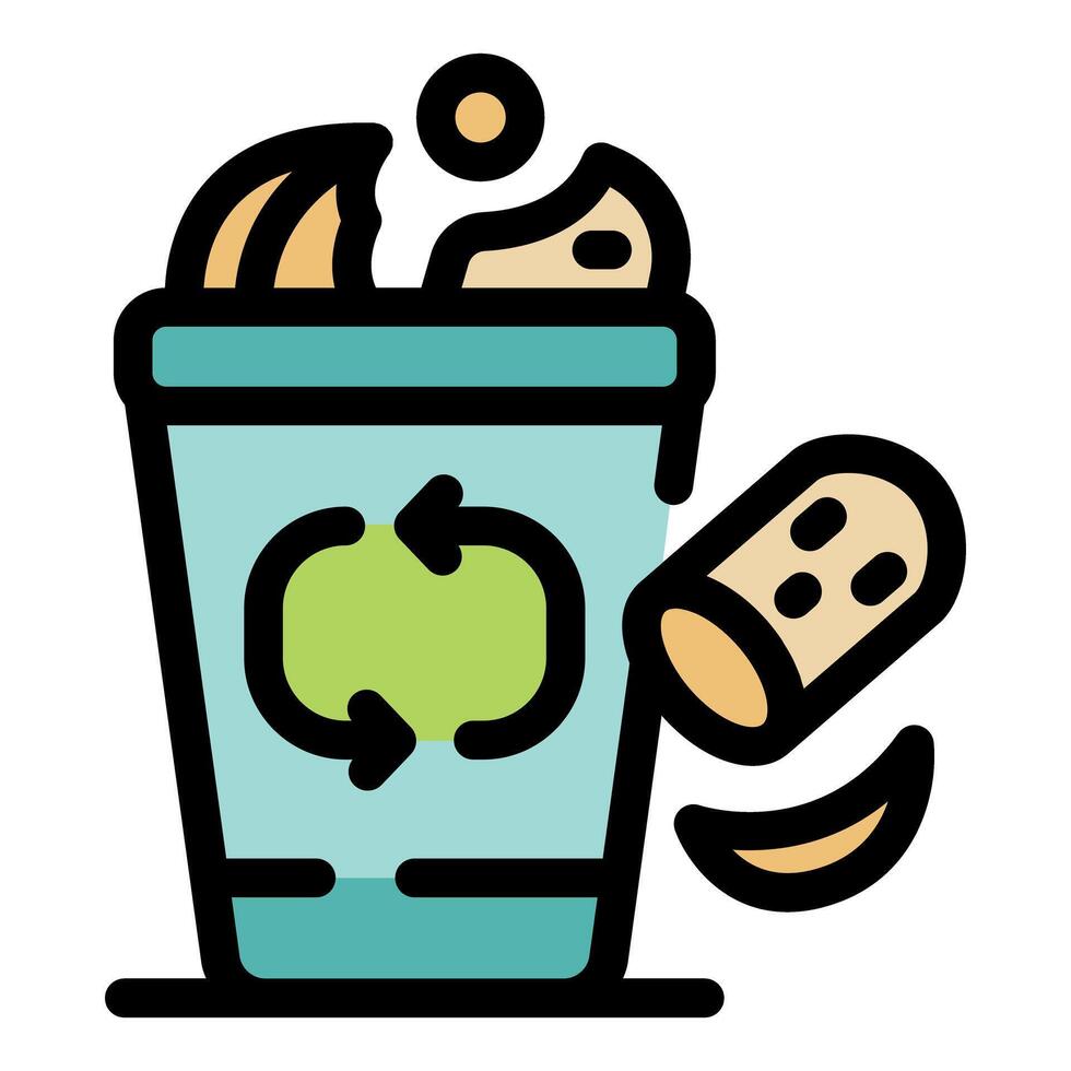 Organic waste falling into compost bin with recycle sign vector