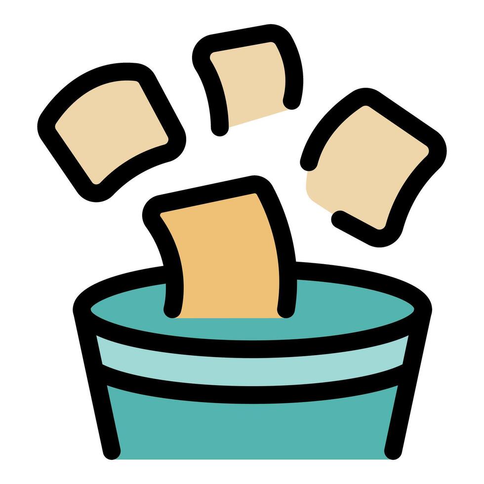 Wet wipes falling into cleaning bucket, hygiene and disinfection vector