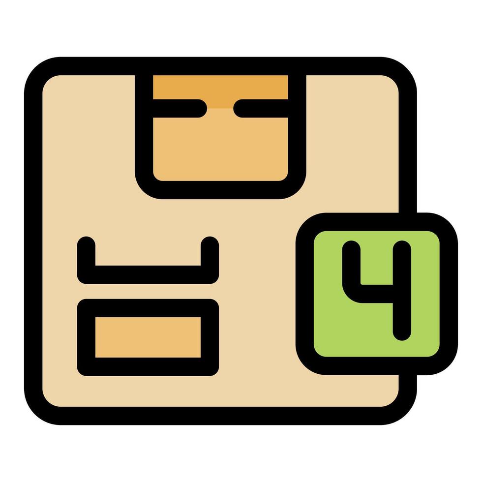 Cardboard box with shipping label and number four symbol representing fourth package vector