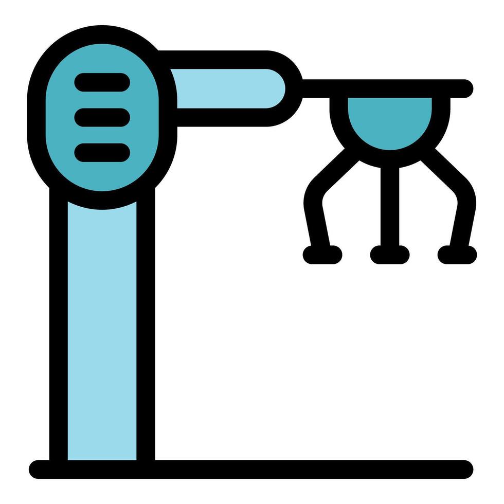 Robotic arm picking object with three claws in a factory setting vector