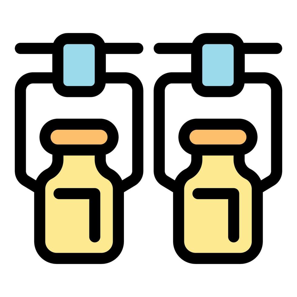 Production line conveyor belt carrying two milk bottles vector