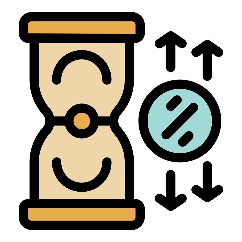 Hourglass measuring discount rate with percentage and arrows going up and down vector
