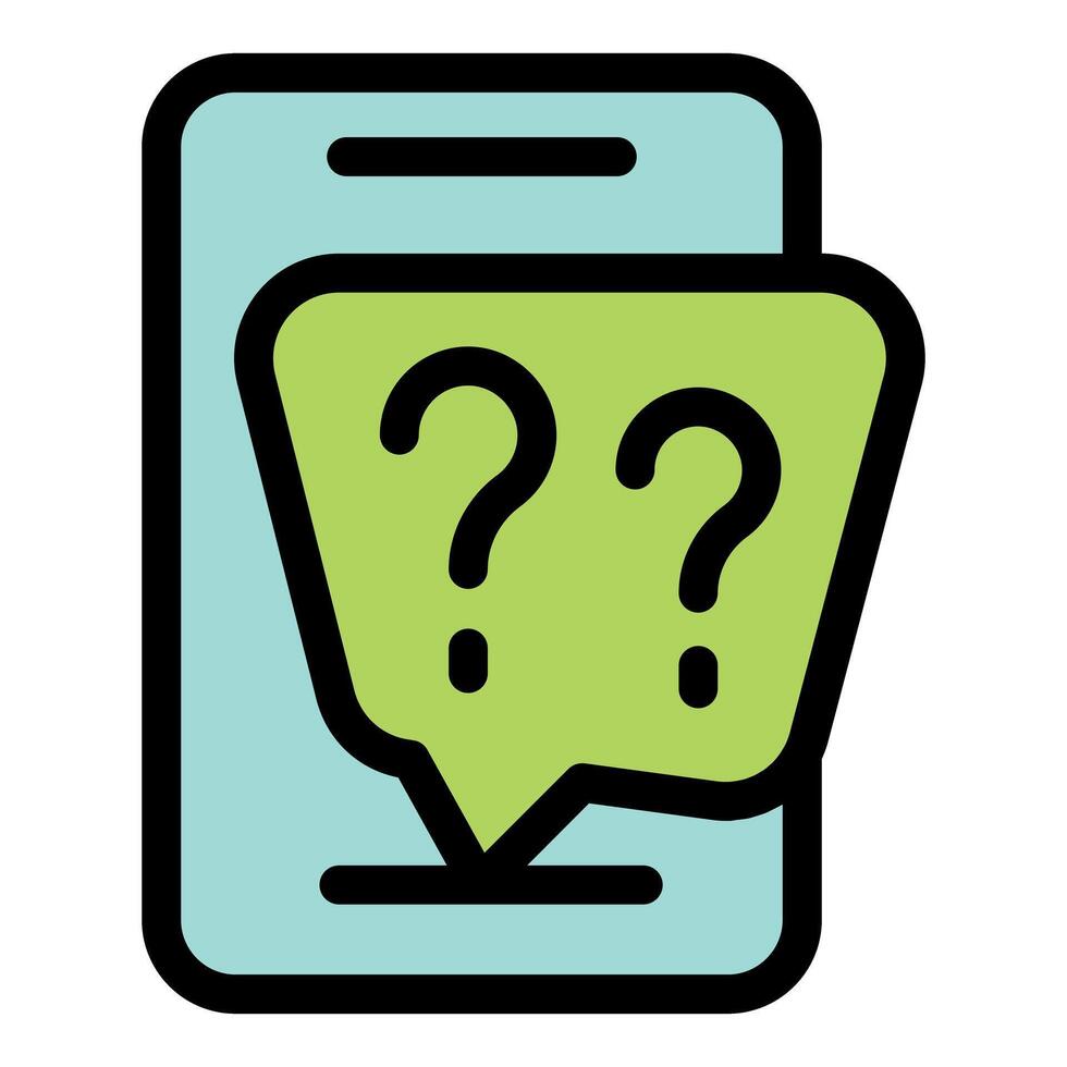 Smartphone showing question marks in speech bubble, online support and faq concept vector