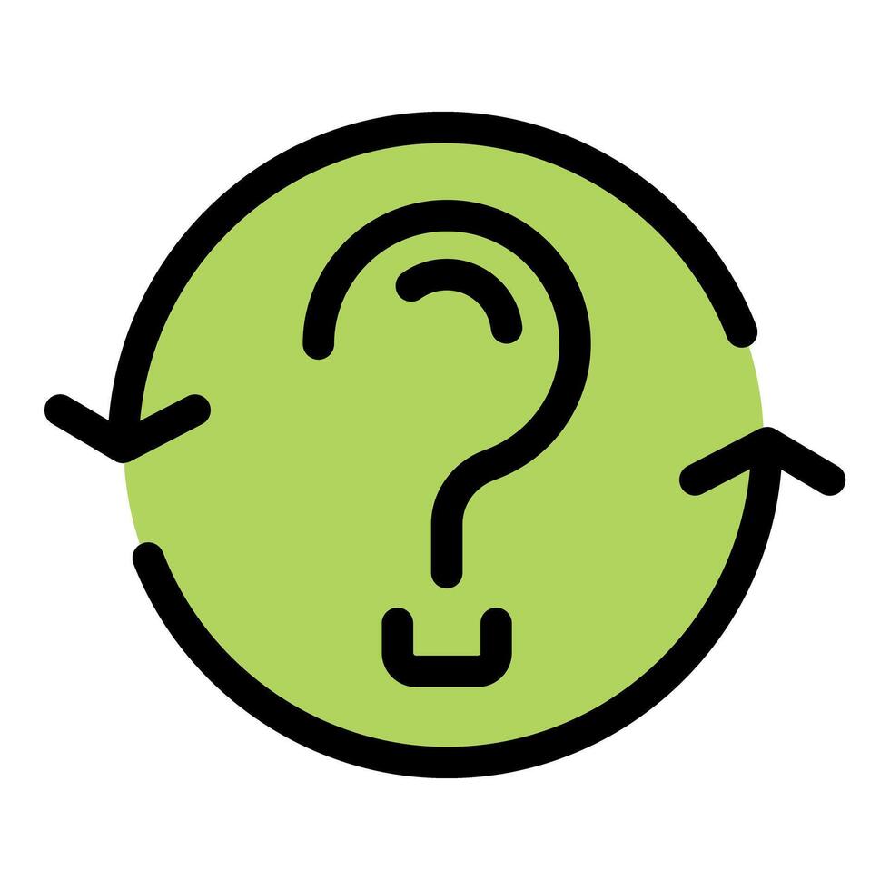 Circular arrows rotating around question mark symbolizing continuous learning process vector