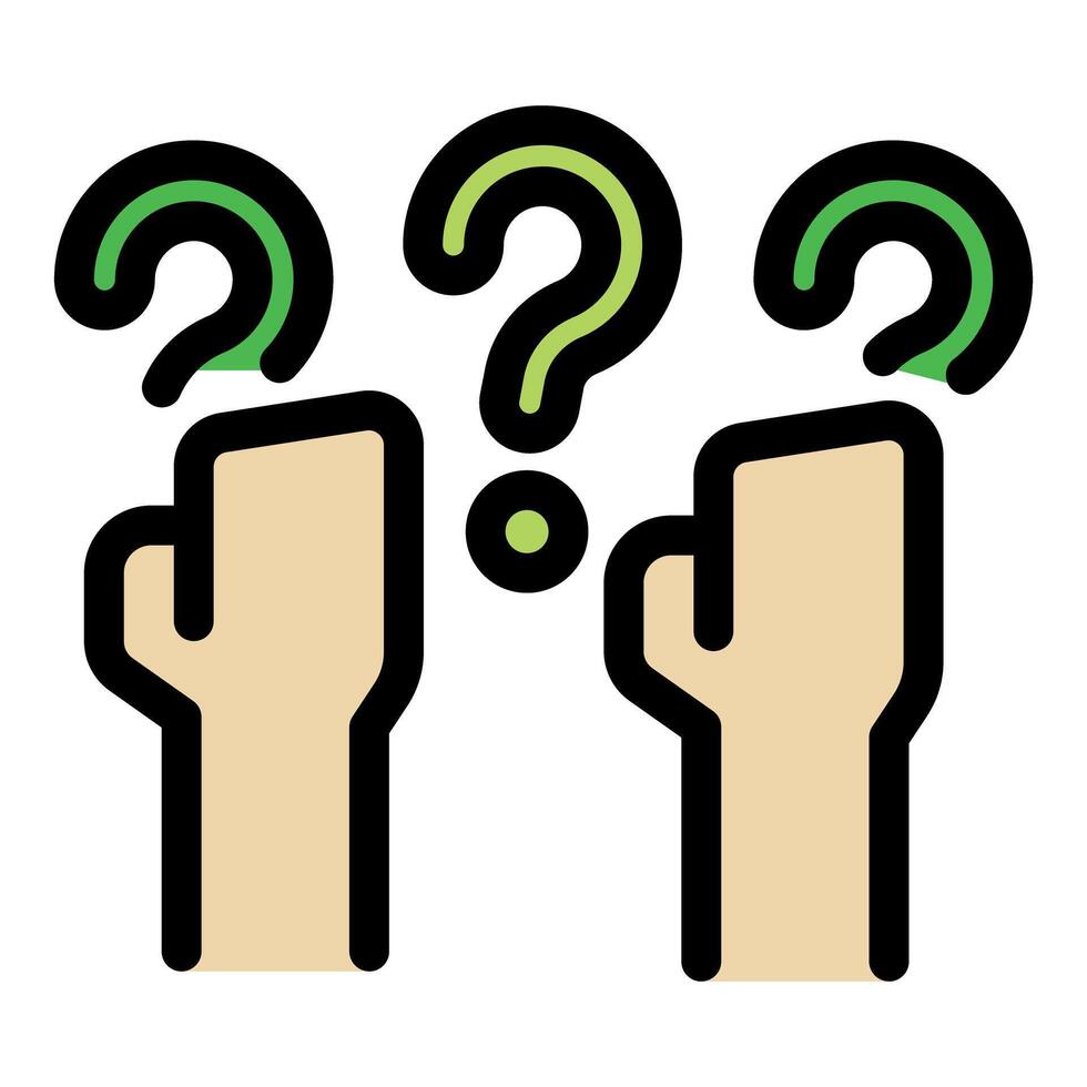Hands raising with question marks, asking questions and seeking answers vector