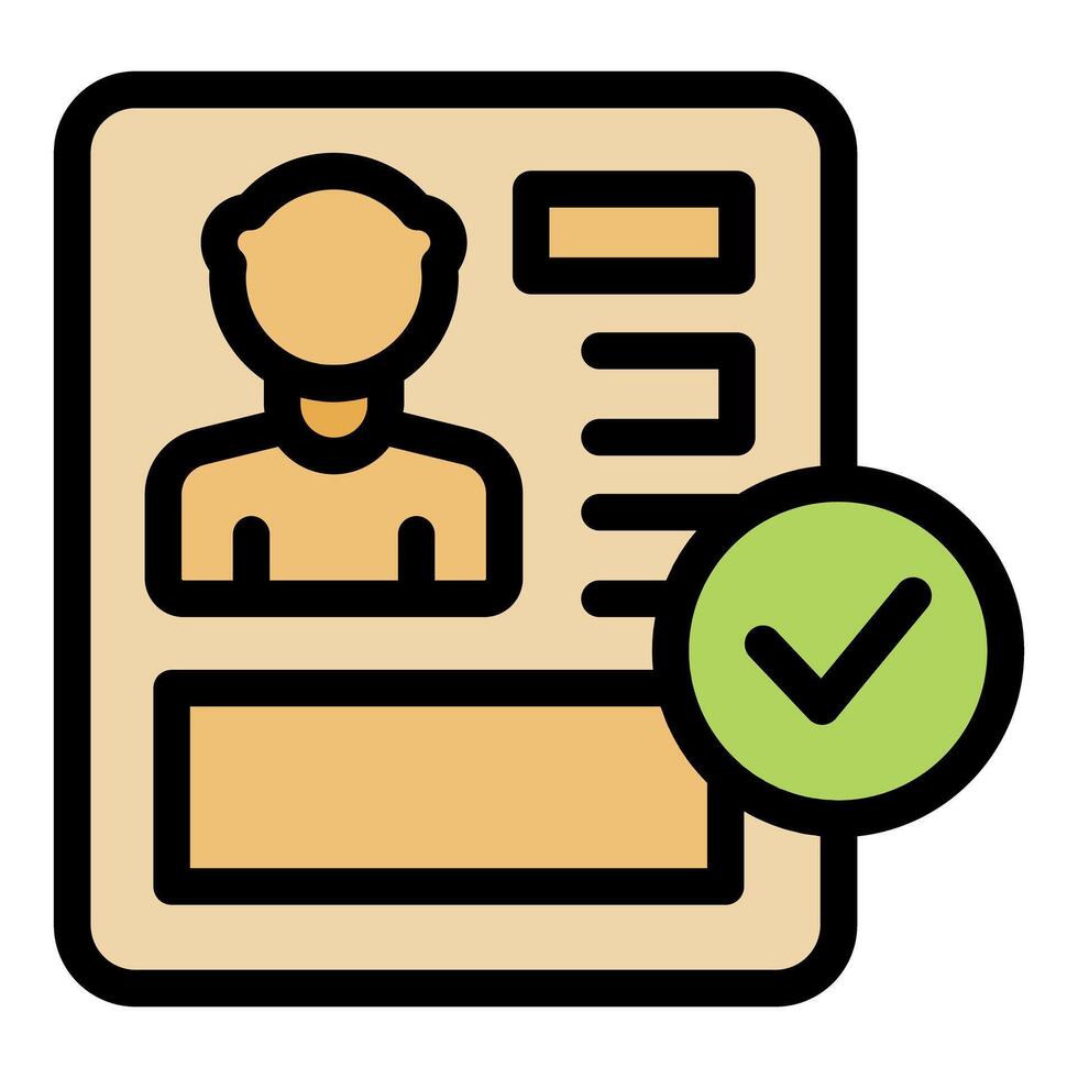 Candidate profile approved, green check mark on resume representing successful hiring vector