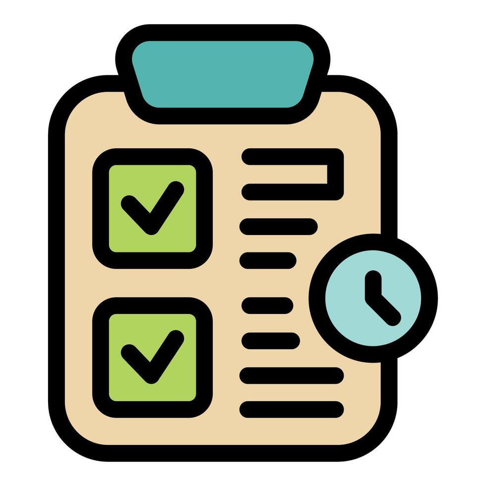 Clipboard showing completed tasks with check marks and time management icon vector
