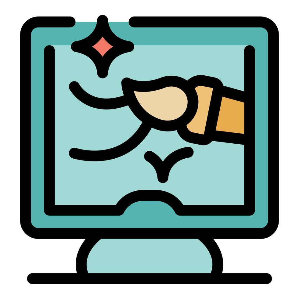 Digital painting software creating strokes on computer screen vector