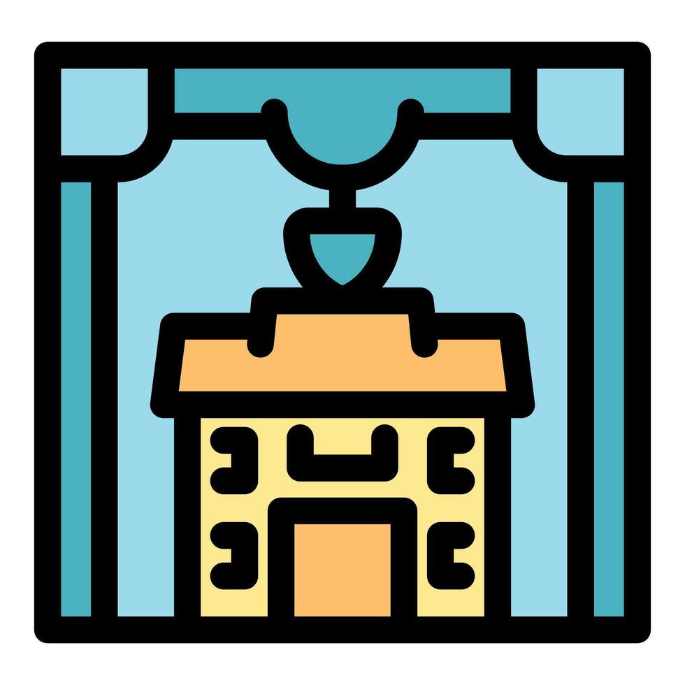 Crane lifting house during construction project, building icon vector