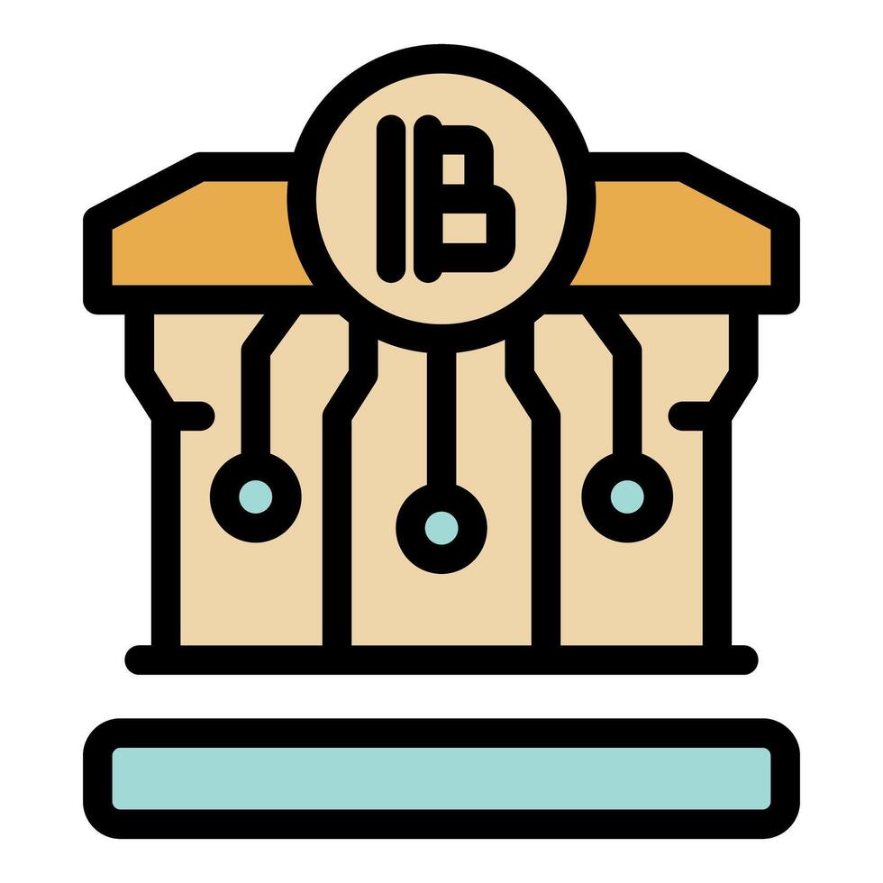 Cryptocurrency bank building with digital circuitry and coin symbol vector