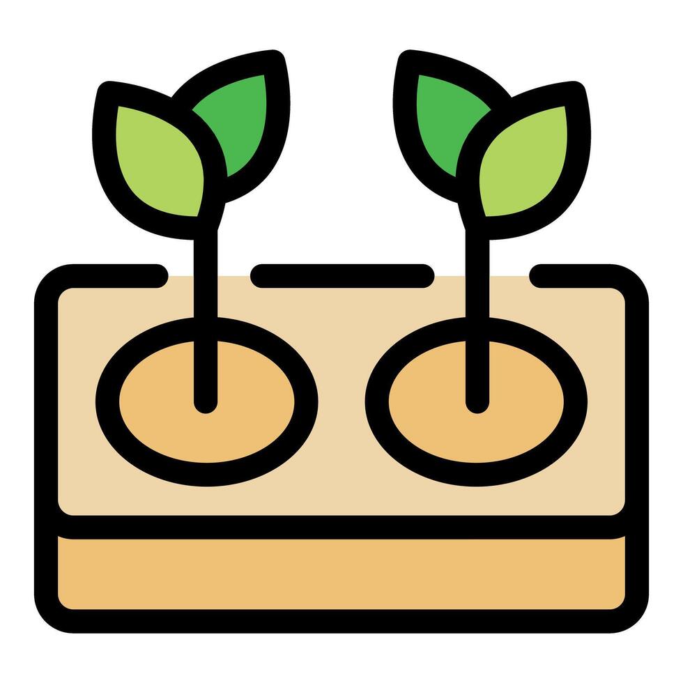 Two seedlings growing in a seed tray, ready for planting vector