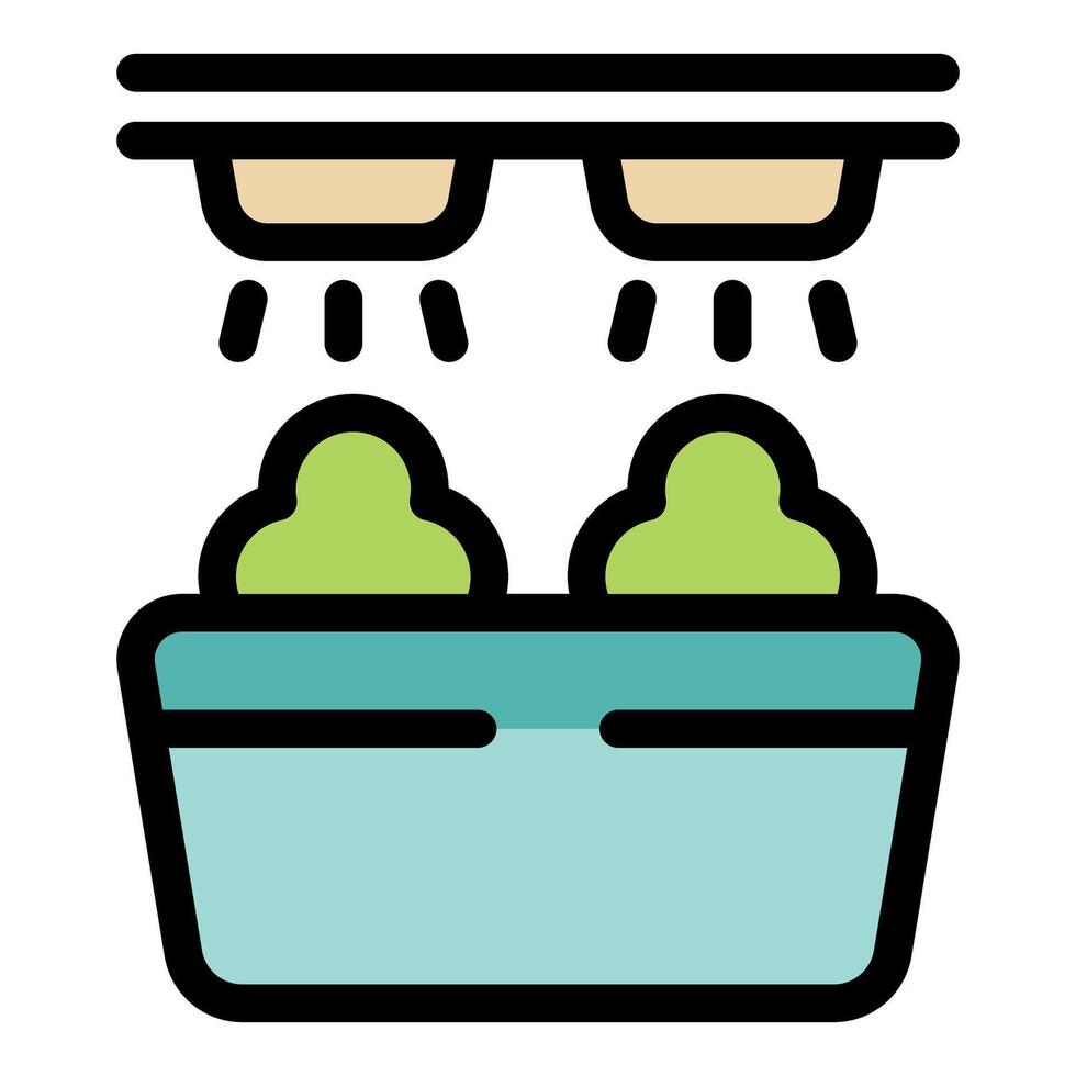 Smart farm watering system taking care of plants growing in hydroponic greenhouse vector