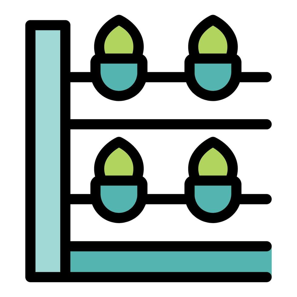 Seedlings growing in pots on vertical farm shelves vector