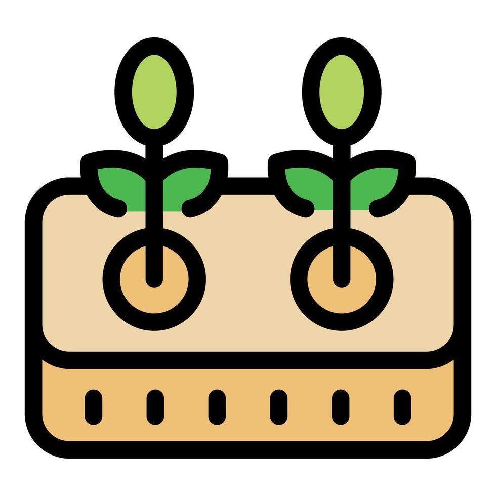 Two seedlings growing in rectangular potting soil block vector