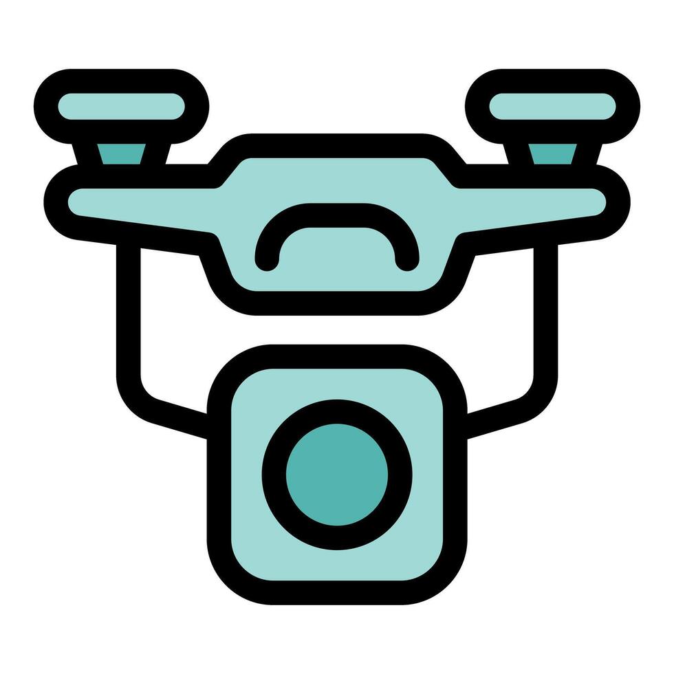 Drone recording with camera icon, filled outline style vector